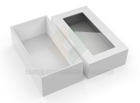 Белая коробка крышка дно с окошком 350x150x100